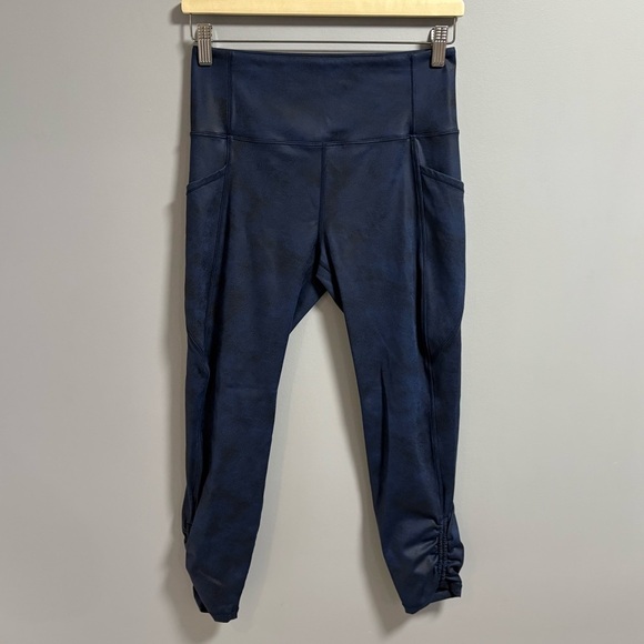 Zyia - Distressed Blue Ankle Cinch High Rise 7/8 Leggings - Picture 1 of 7